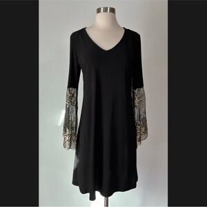 msk dresses black dress with pearls MSK Black Faux Pearl Sheer Sleeve Sheath Dress NWT Women's Sz L #629